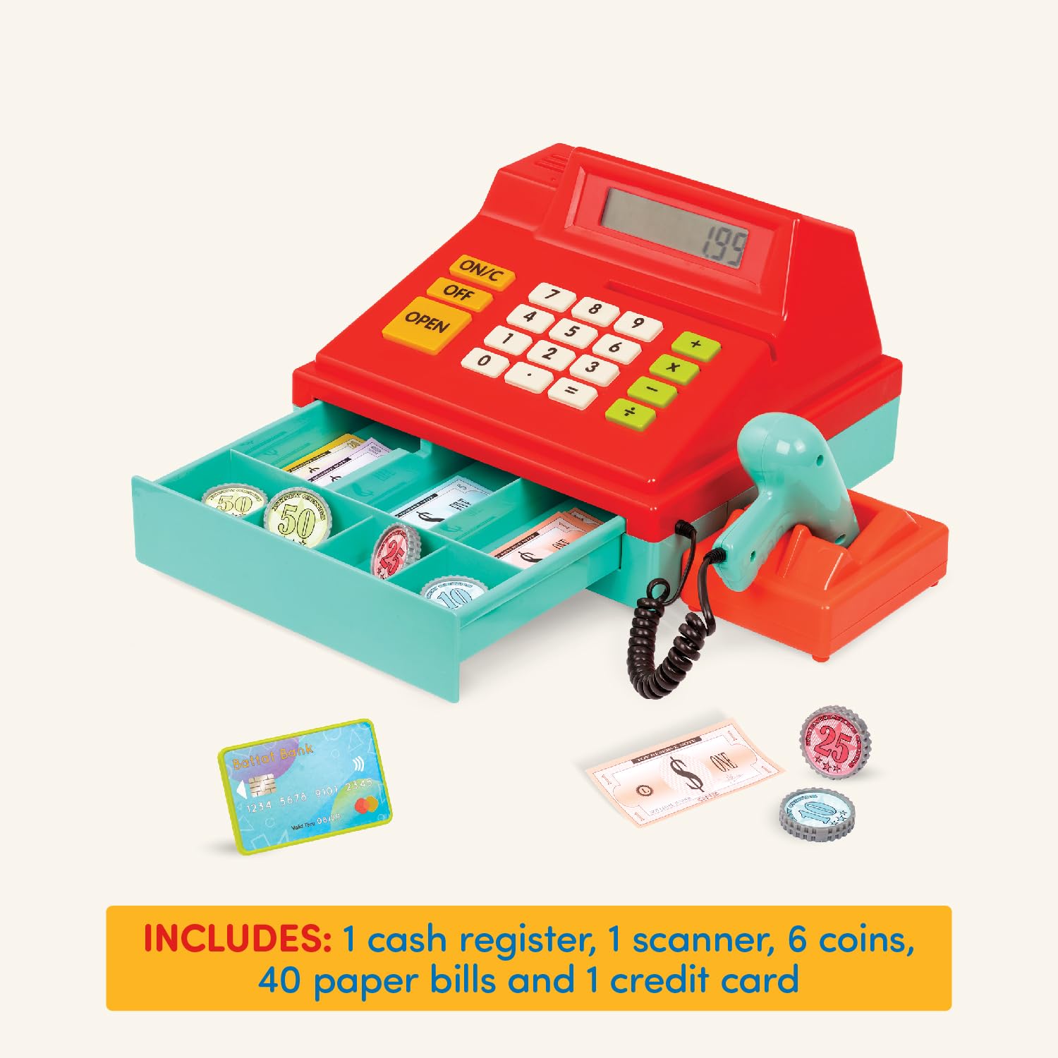 Battat beeping scanner adds realistic sounds for authentic pretend play.