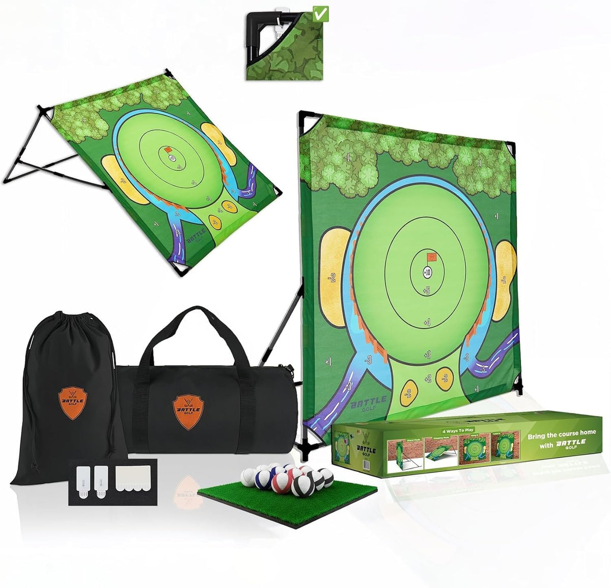 Battle Golf indoor chipping game front view in a small room for quick practice.