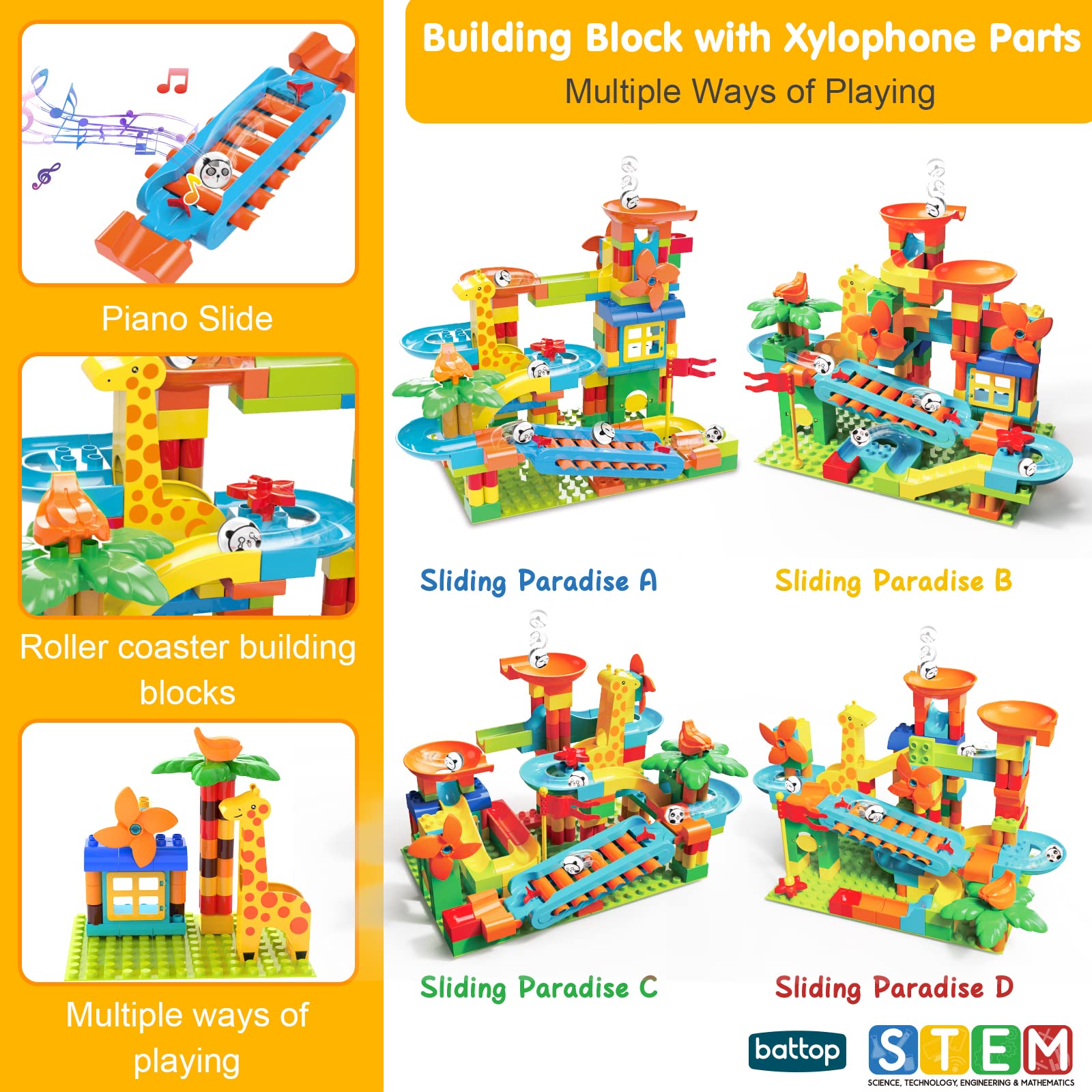 BATTOP four-balls-race segment featuring fast marble racing on a bright track.