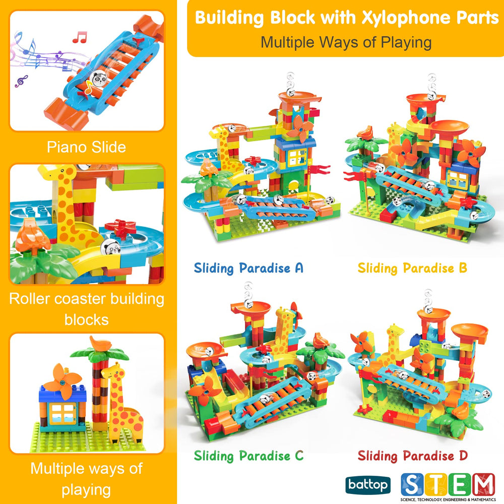 BATTOP four-balls-race segment featuring fast marble racing on a bright track.