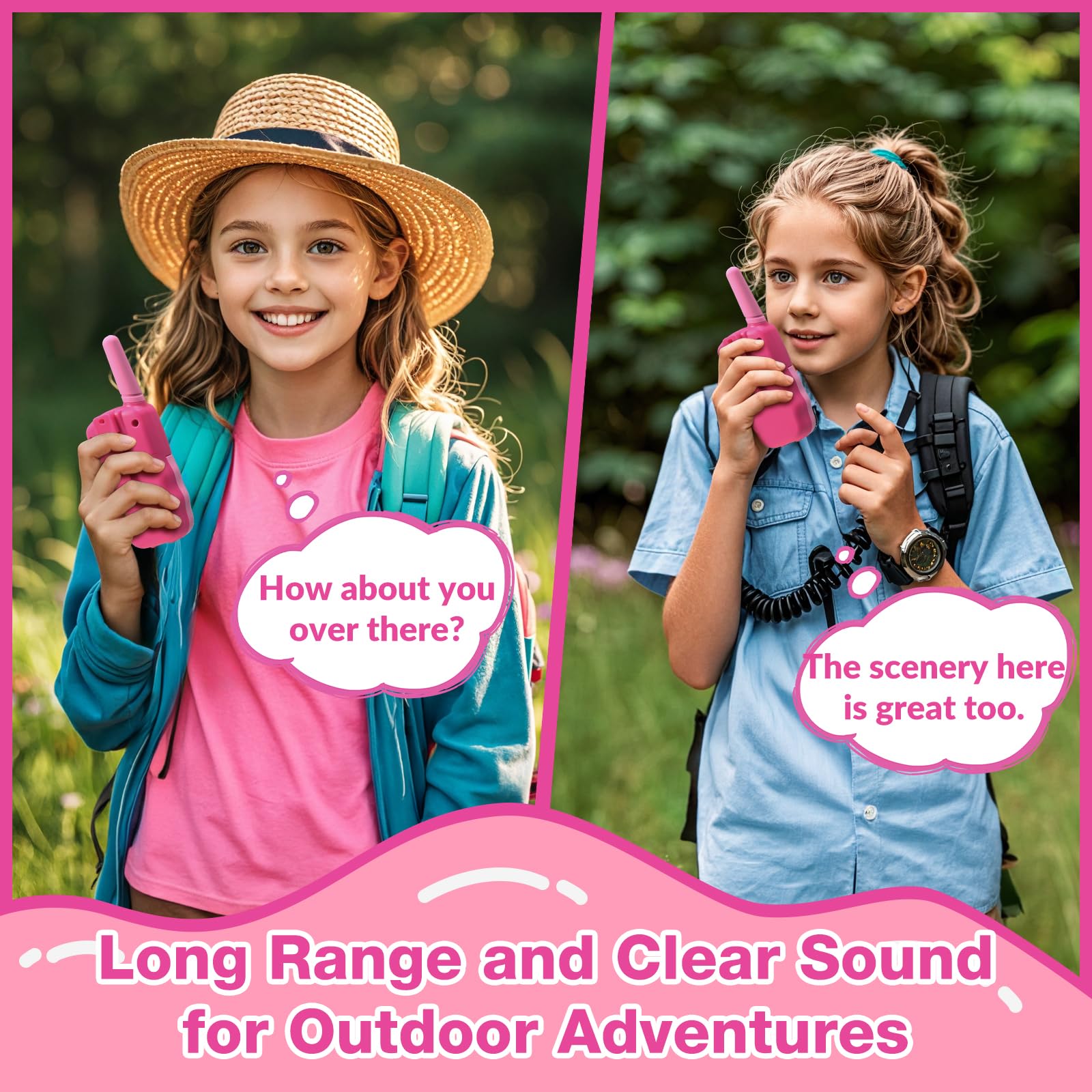 BATURU pink-buttons-antenna close-up demonstrates easy push-to-talk and accessible controls.