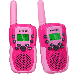 BATURU pink front view of kids walkie talkies, compact and easy for outdoor play.