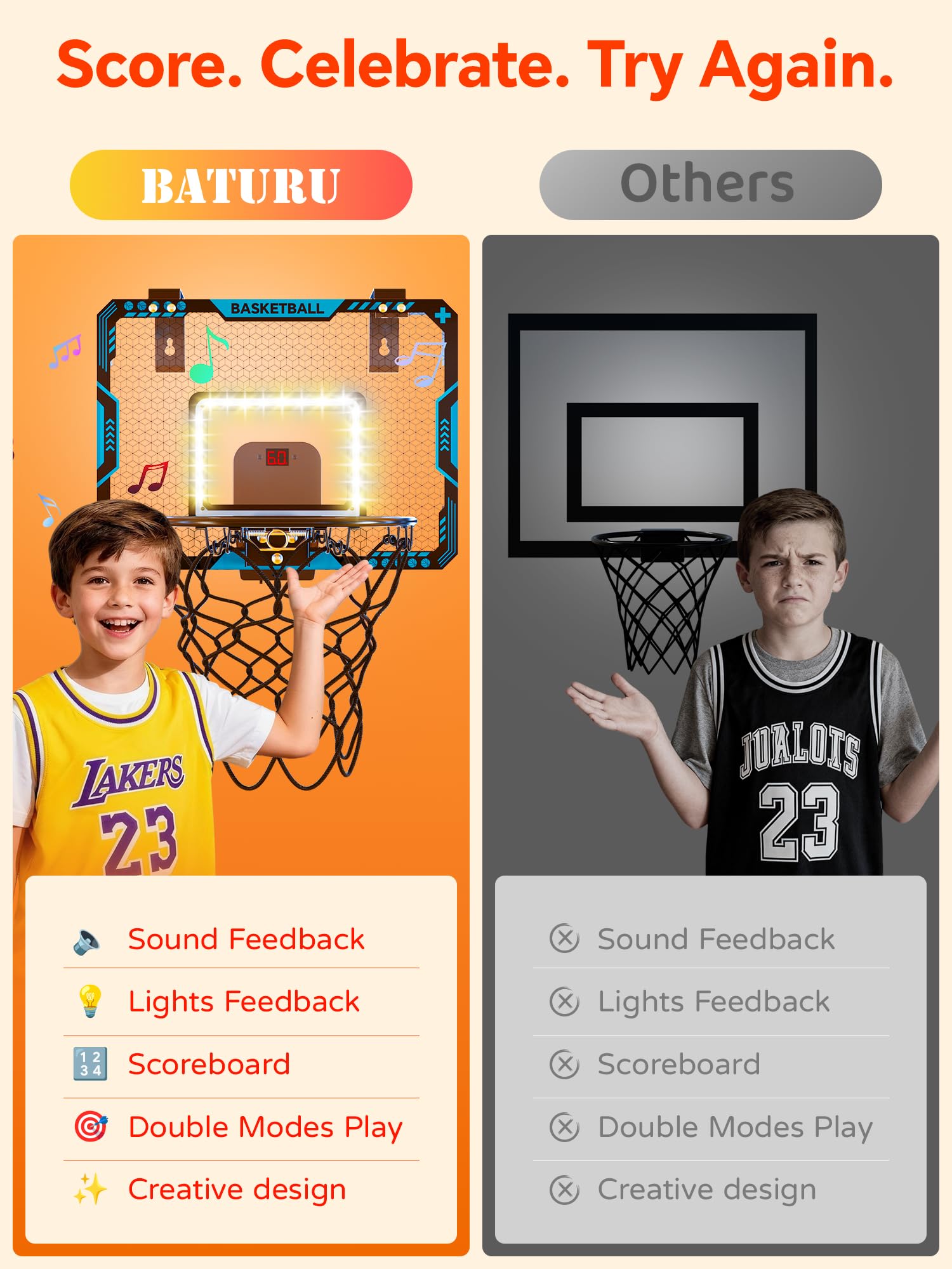 LED scoreboard and lights from BATURU enhance each basket for home play