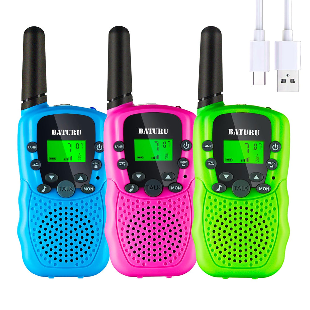 BATURU kid walkie talkie front view with clear sound for outdoor play.