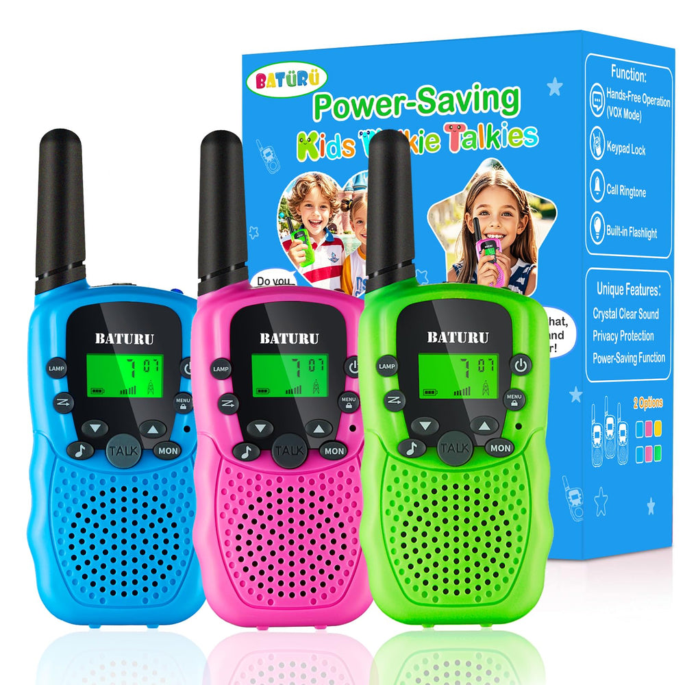 BATURU walkie talkie with 3-mile range keeps kids connected outdoors.