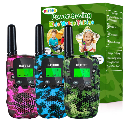 BATURU walkie talkies offer a 3-mile range for outdoor play.