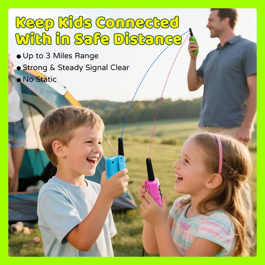 Kids use Baturu walkie talkies outdoors during a backyard game