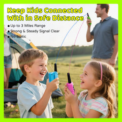 Kids use Baturu walkie talkies outdoors during a backyard game