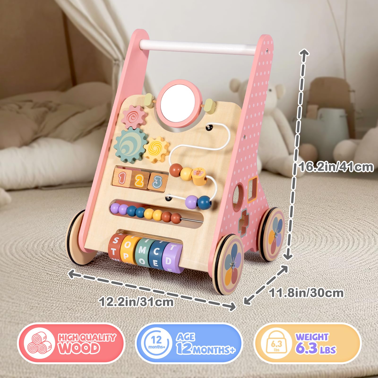 BAUTIA wooden walker sensory graphics spark curiosity and imaginative play