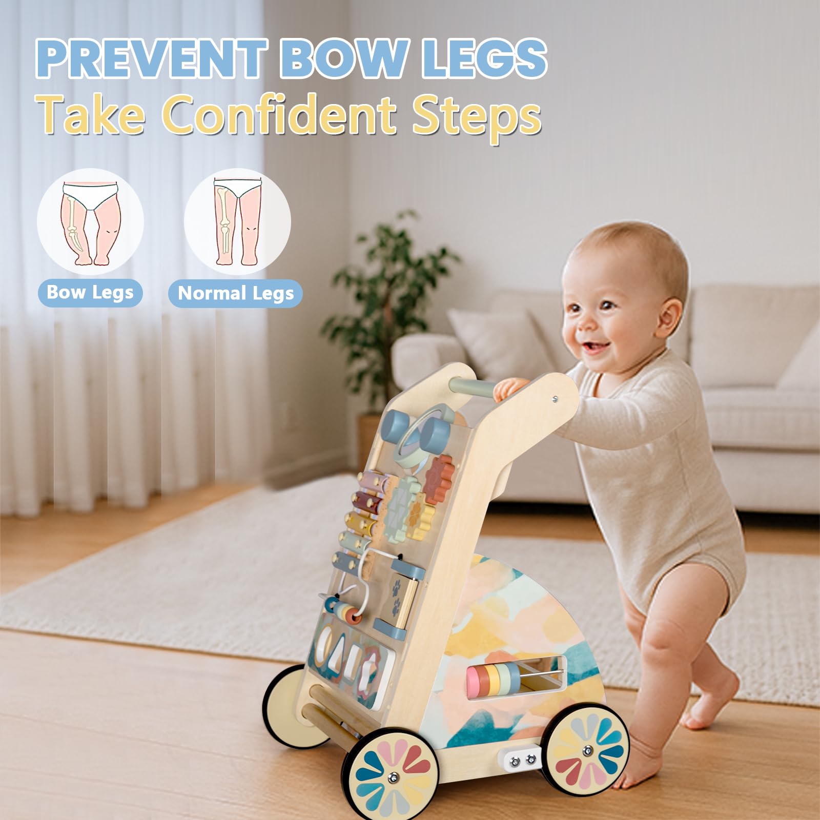 BAUTIA wooden walker with spinning gears promotes fine motor engagement during play