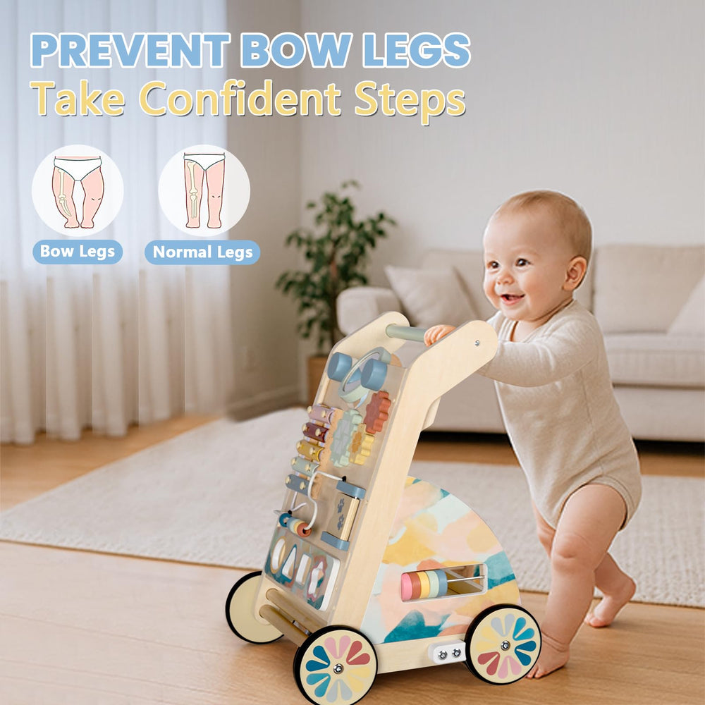 BAUTIA wooden walker with spinning gears promotes fine motor engagement during play