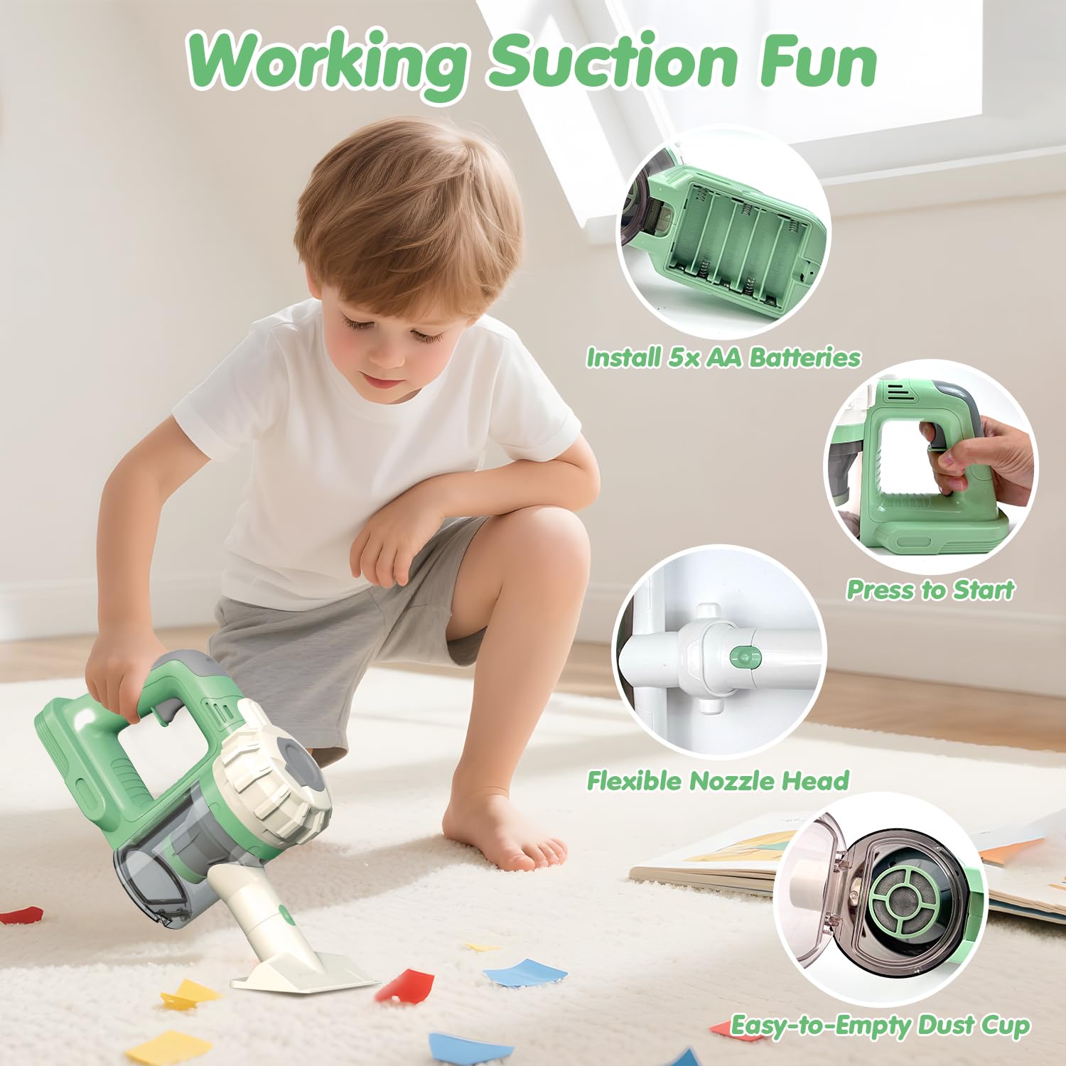 Baymi 3-in-1 vacuum encourages educational play and skill development.