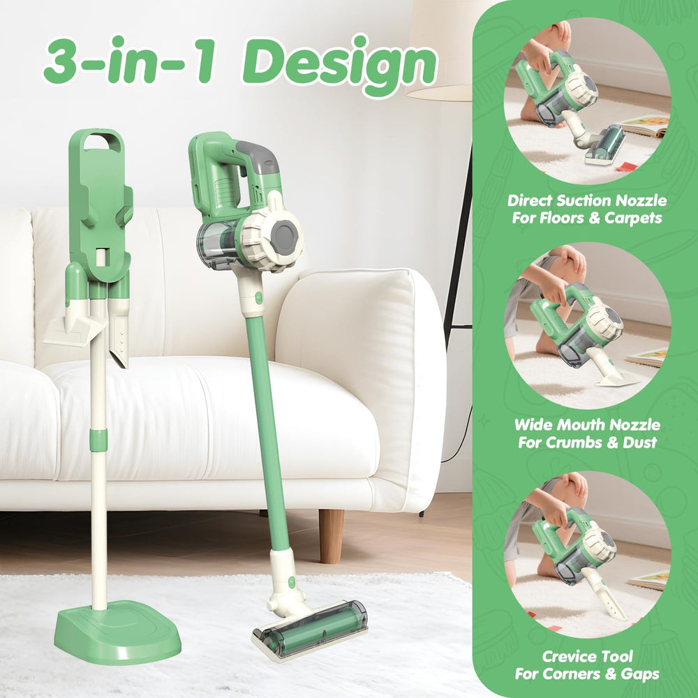 Baymi 3-in-1 vacuum features lightweight handle for easy use by kids.