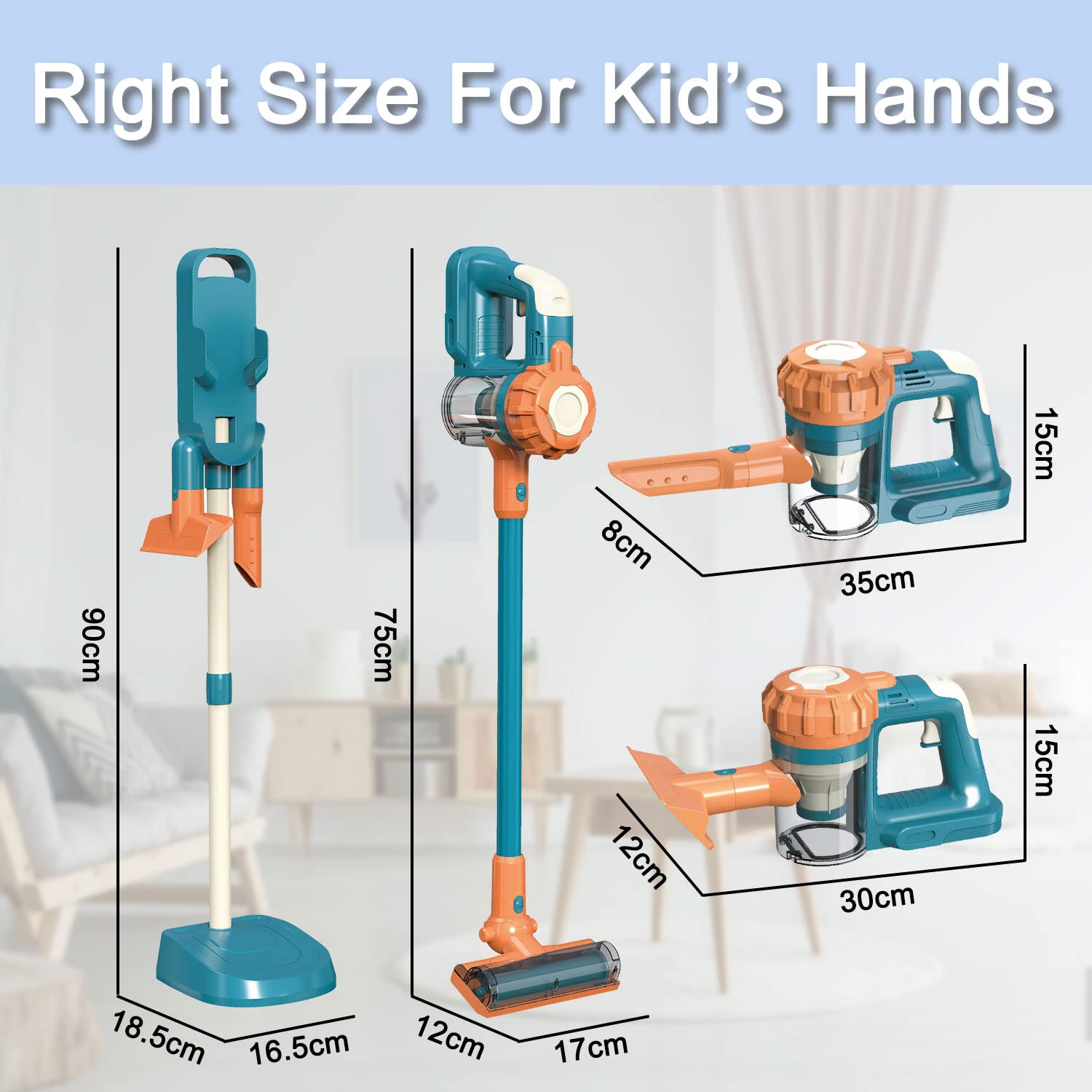 Baymi 630Blue 3-in-1 kids vacuum battery compartment shows power for play