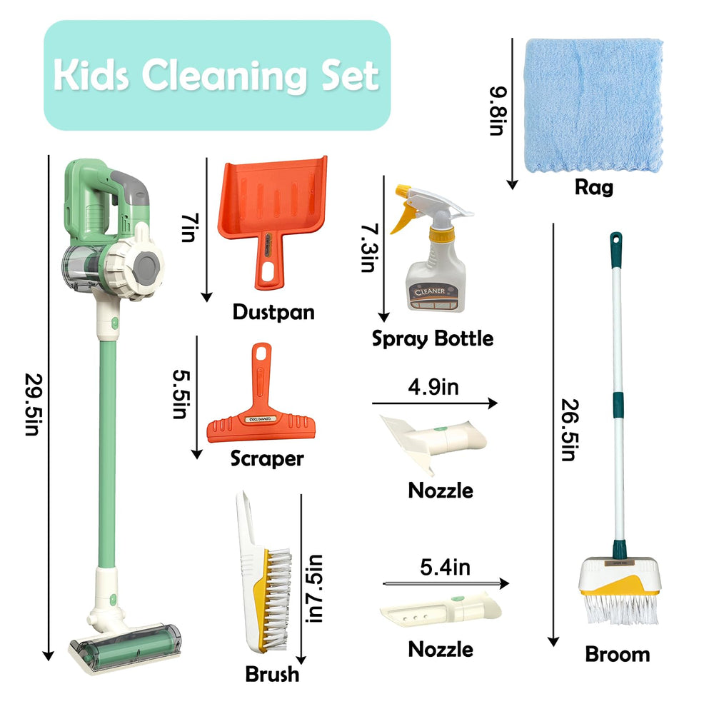 BAYMI 9-piece cleaning set shows a complete play kit for toddlers learning chores.