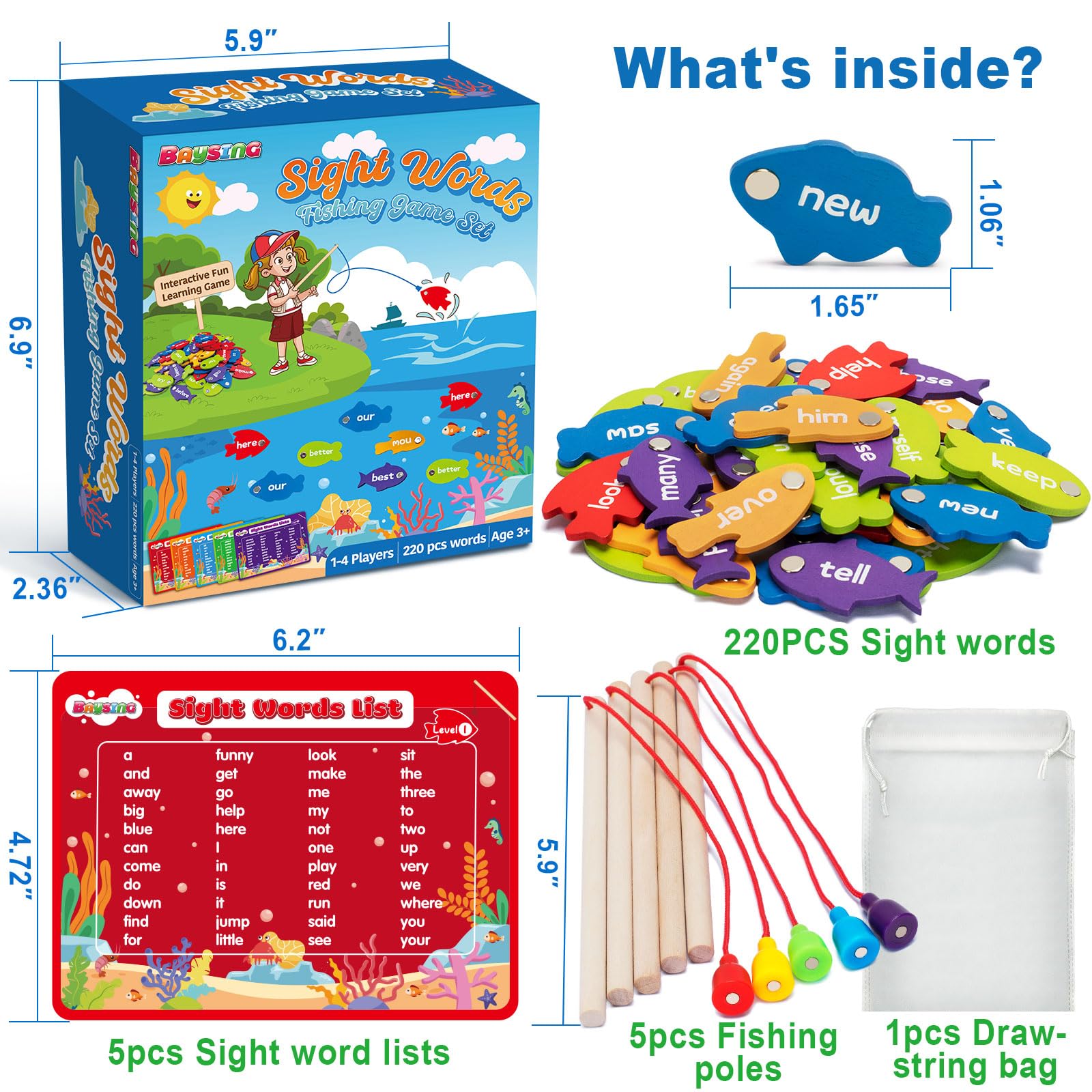 Flashcards with letters support word-building during fishing practice.