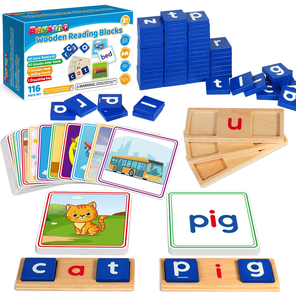 BAYSING learning blocks reading set with wooden boards for word exploration