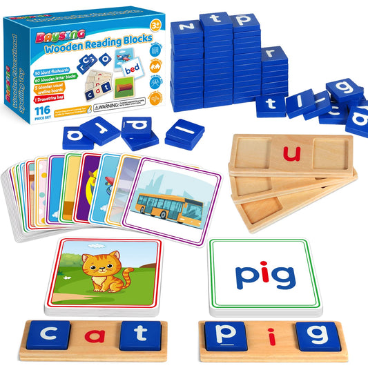 BAYSING learning blocks reading set with wooden boards for word exploration
