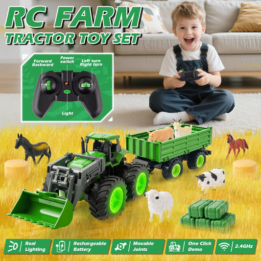 BAYSING RC tractor with detachable trailer enables cargo hauling.