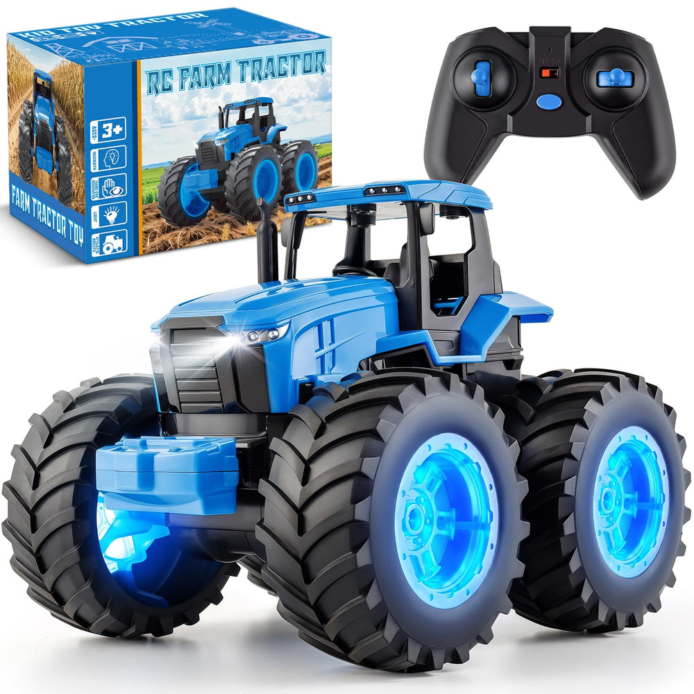 BAYSING monster tractor front view with blue LEDs for vibrant play.