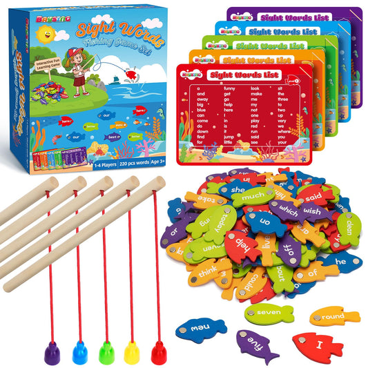 BAYSING wooden sight word fish pieces for hands-on early literacy play.