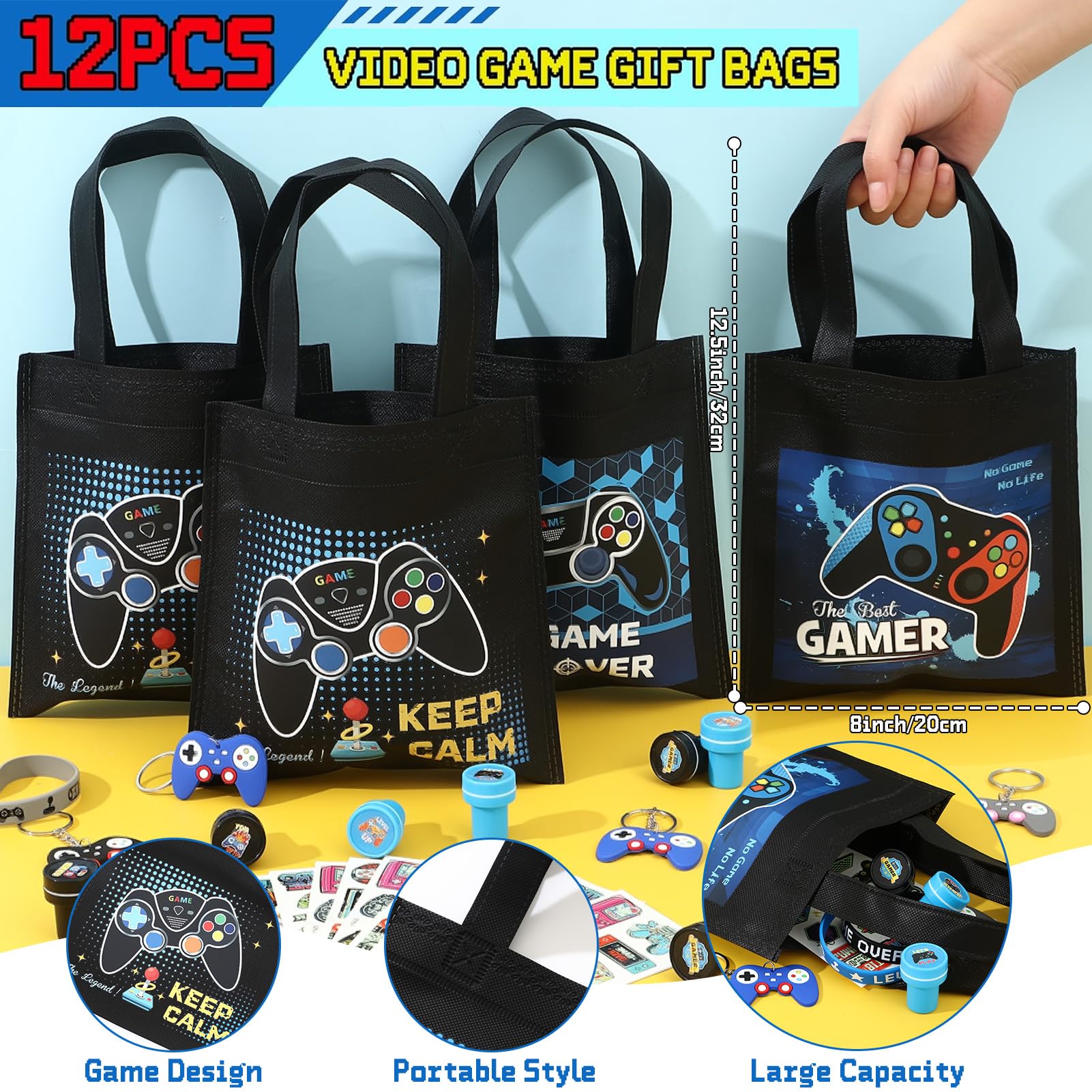 B Bascolor video game party favors keychains with vibrant game themes