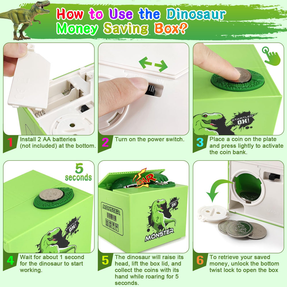 BBGISHO dinosaur bank emits a brief sound to engage kids during saving