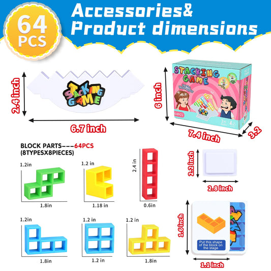 BBnote 64PCS Stack Game blocks encourage playful building with bright pieces.
