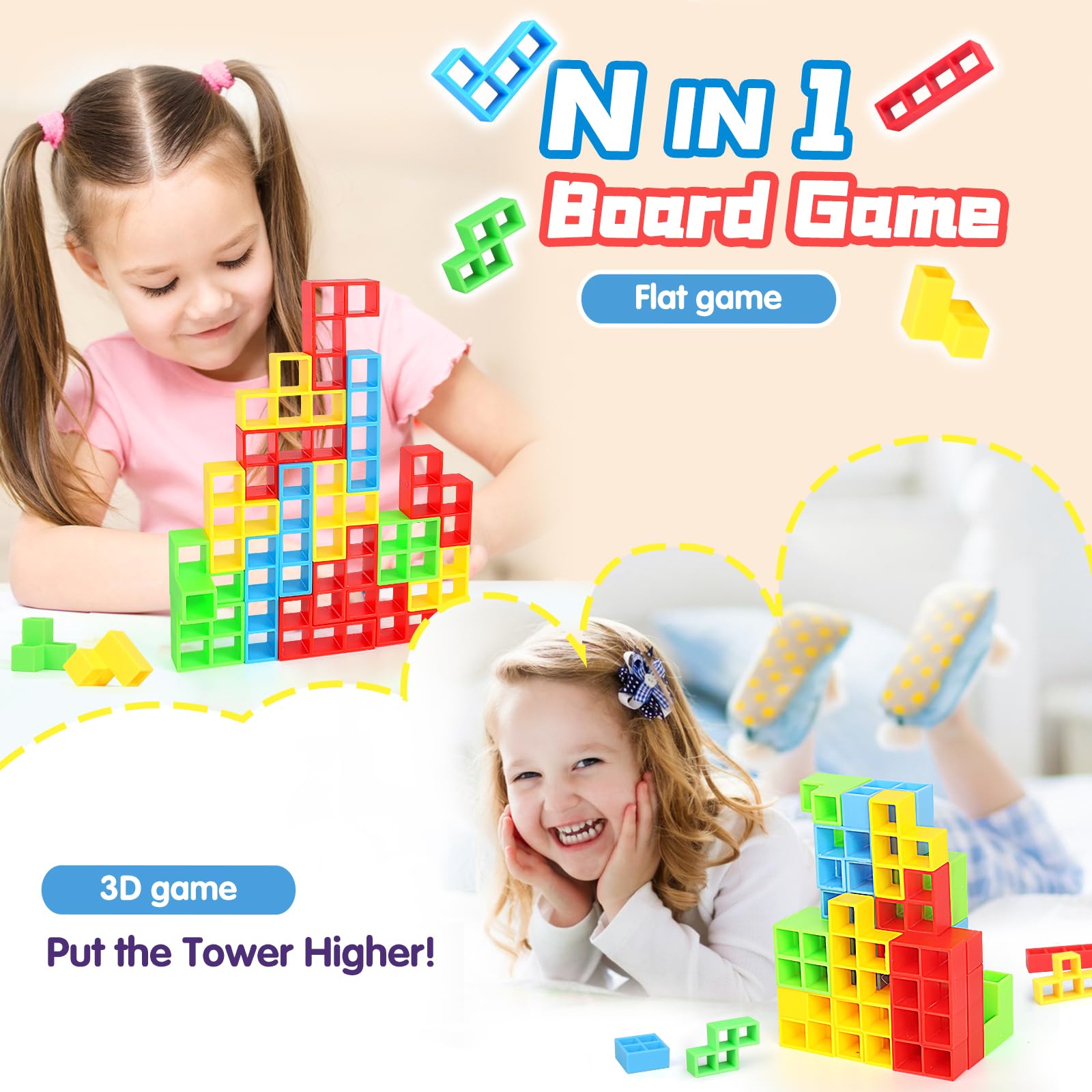 BBnote 64PCS Stack Game tower-assembly captures balanced, fun strategy.
