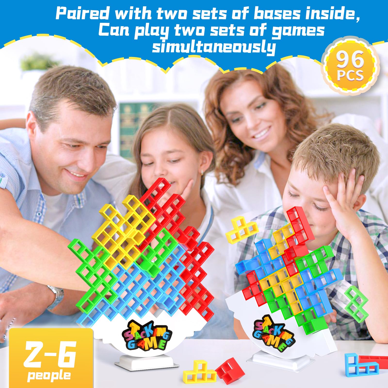 BBnote 96pcs Stack Game top view - compact, travel-friendly design for on-the-go play.