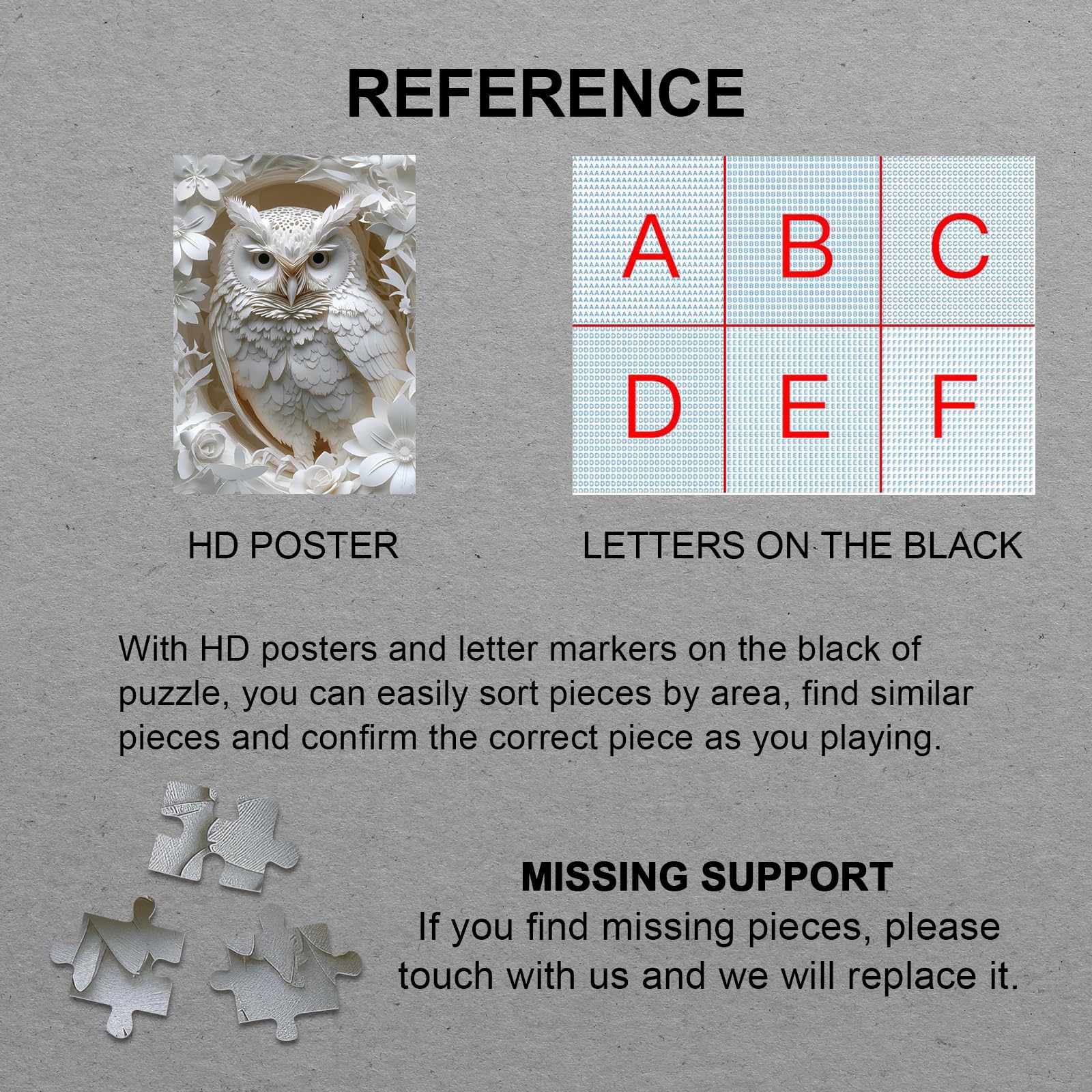 BBOLDIN 3D Owl Puzzle backing letters aid assembly and reduce confusion