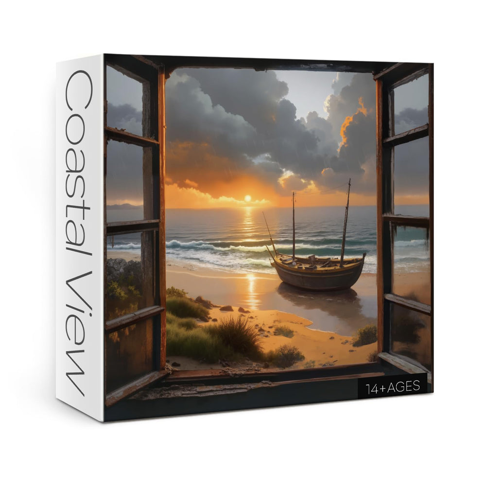 BBOLDIN Beach Sunset Puzzle box shows the all-in-one package for focused adult puzzling sessions.
