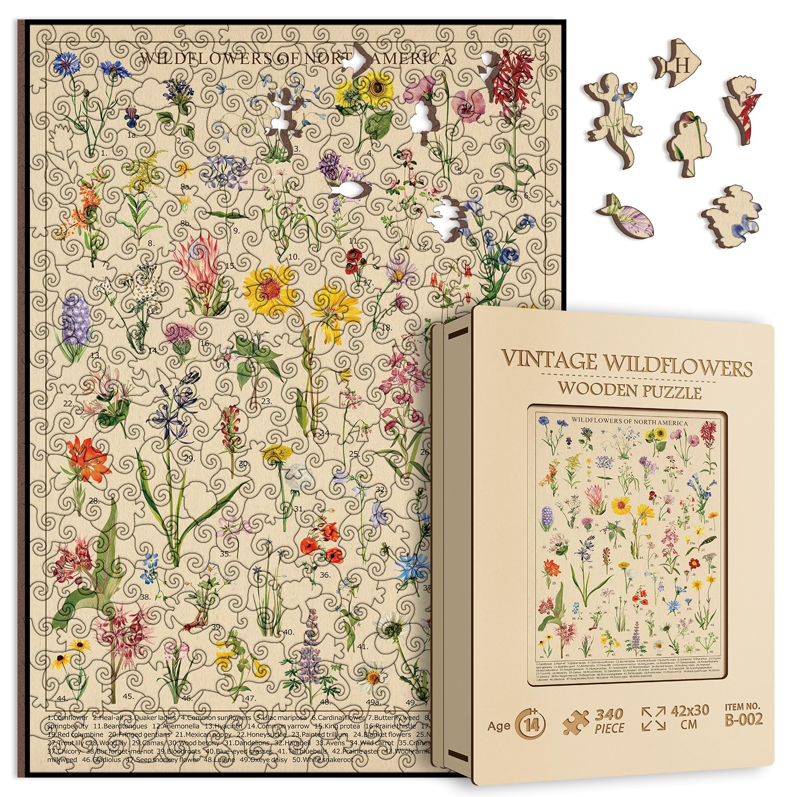 BBOLDIN Vintage Wooden Wildflowers Puzzle Box for elegant display and family-friendly puzzles.