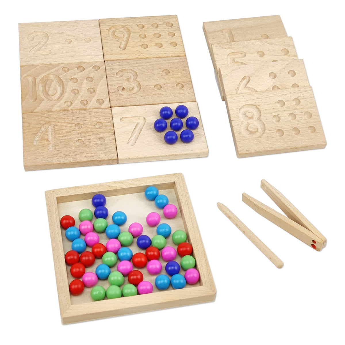 BBtinker wooden number tracing board set showing ten numeral boards for early math practice.