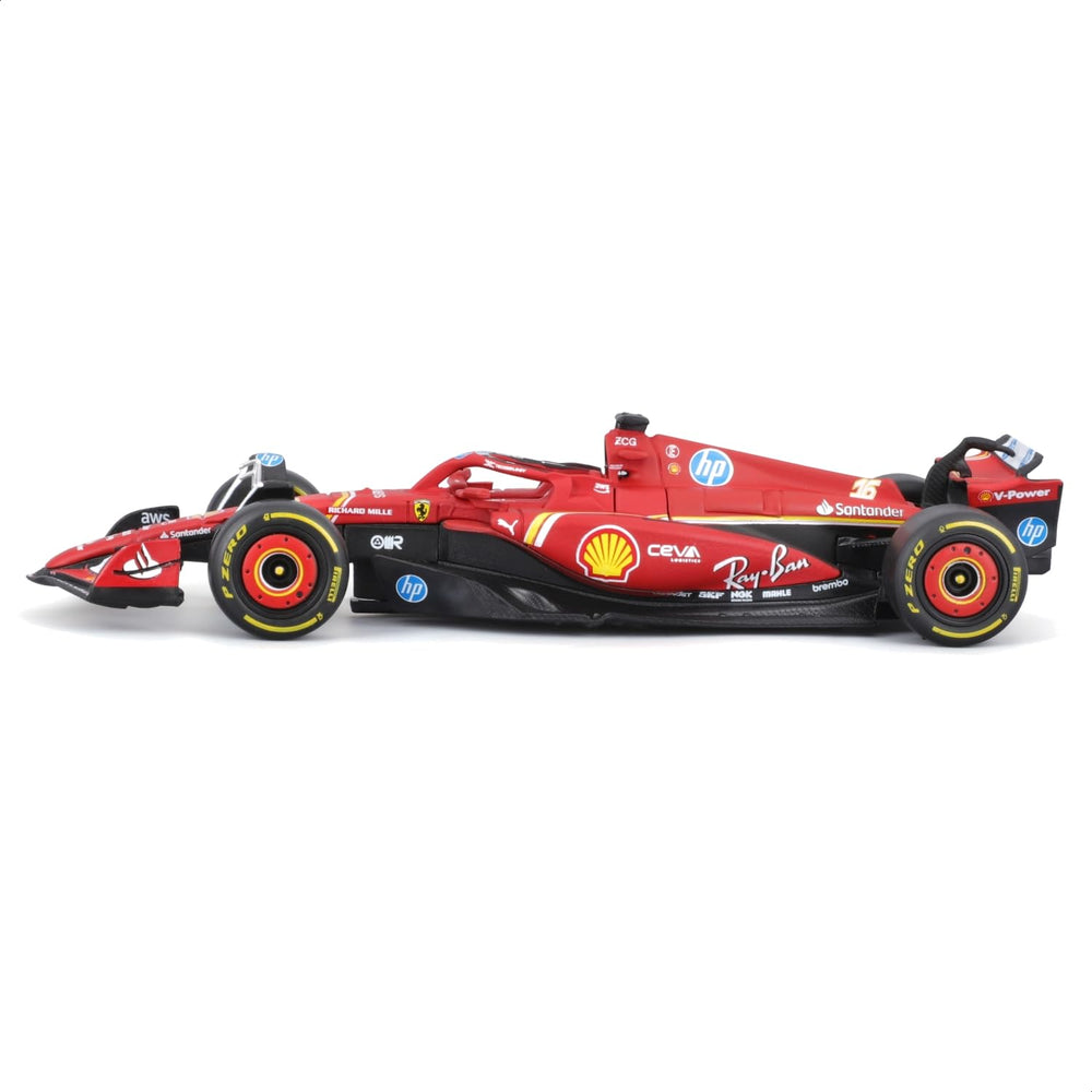Bburago Ferrari SF-24 2024 metal body with plastic parts ensures sturdy feel.