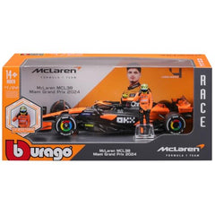 Bburago McLaren MCL38 1:24 display-ready model on shelf