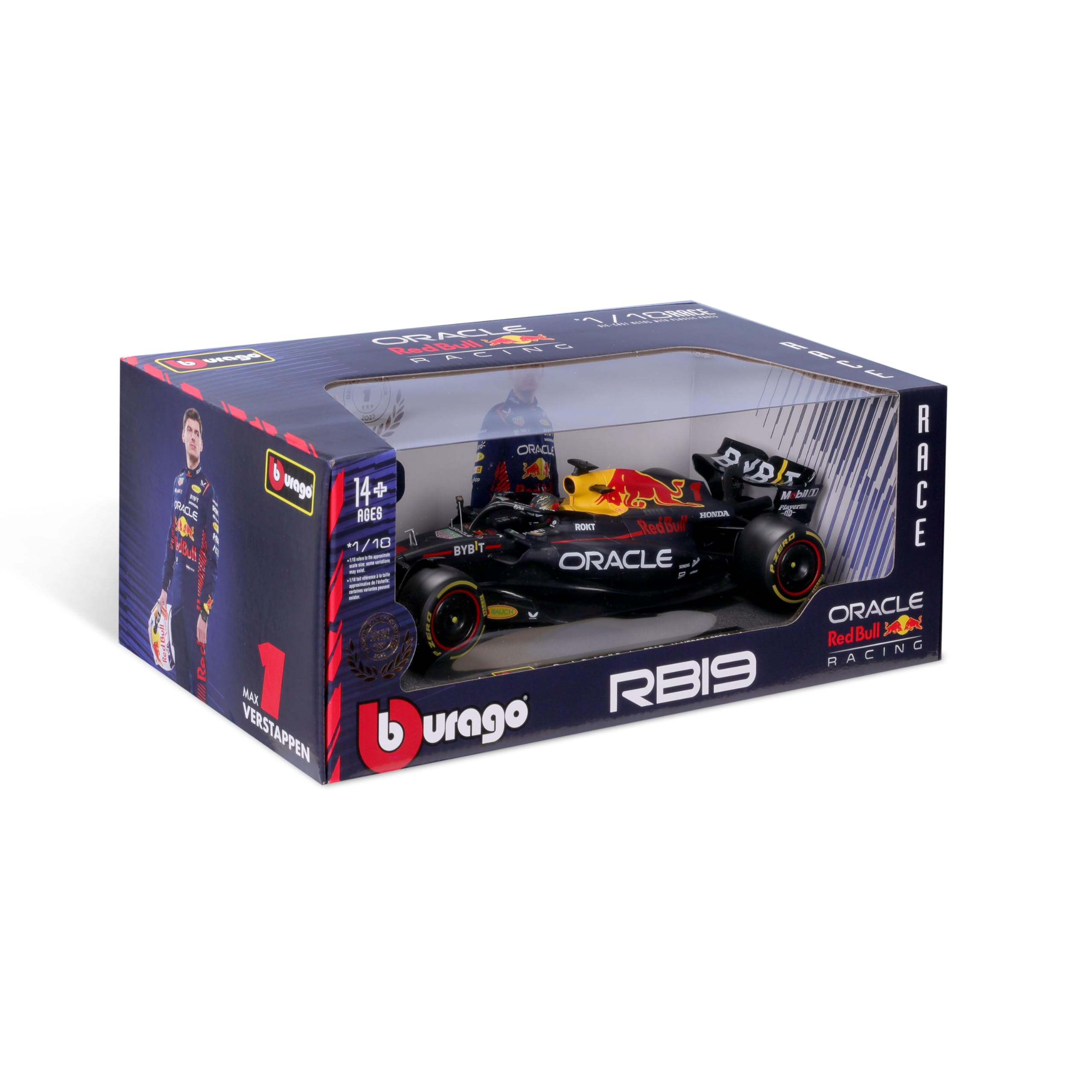 Bburago RB19 chassis and exhaust detail adds depth to the replica.