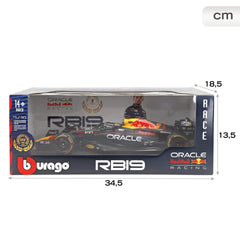 Bburago RB19 driver helmet closeup captures Verstappen's race gear for display.