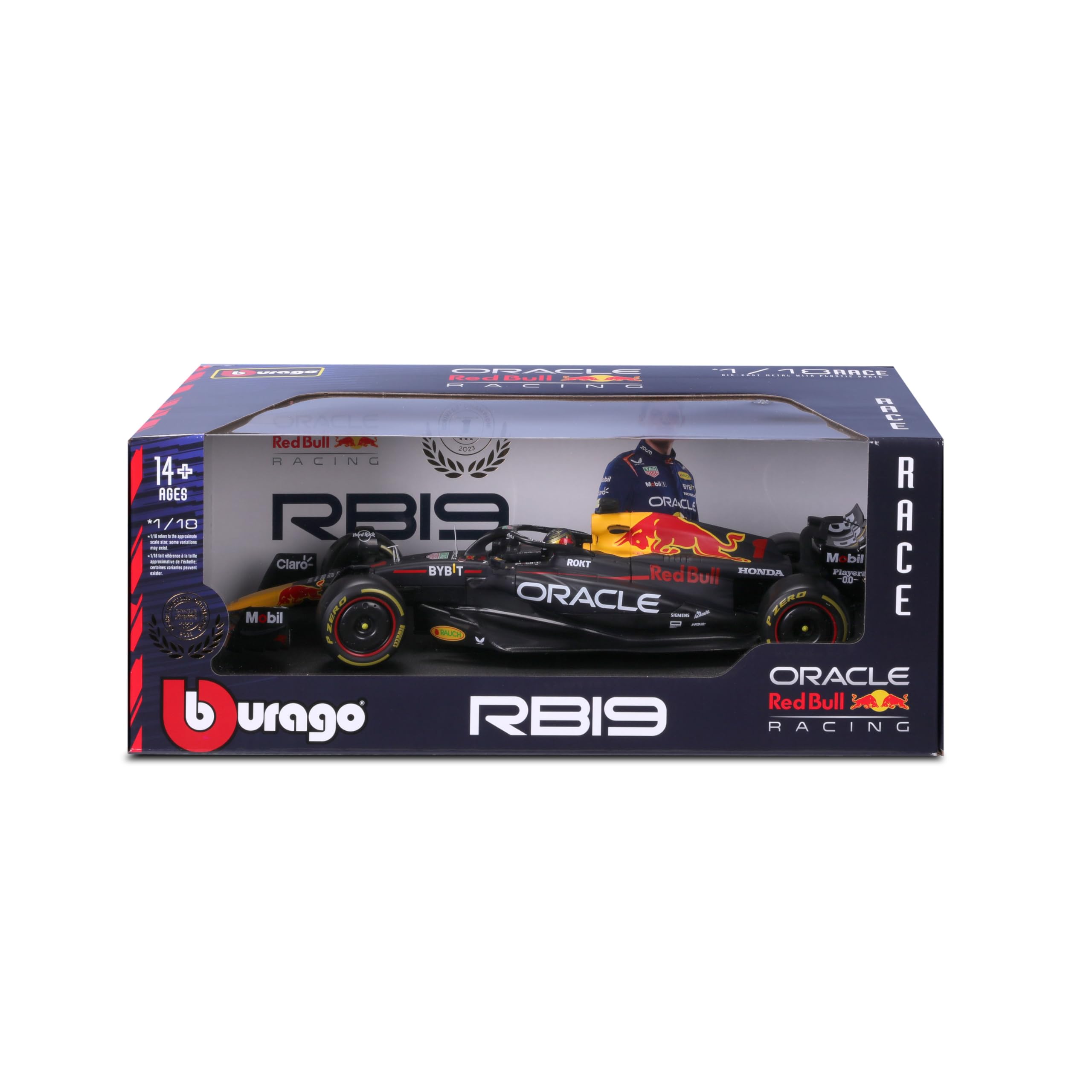 Bburago RB19 wheel and suspension details enhance on-shelf realism.