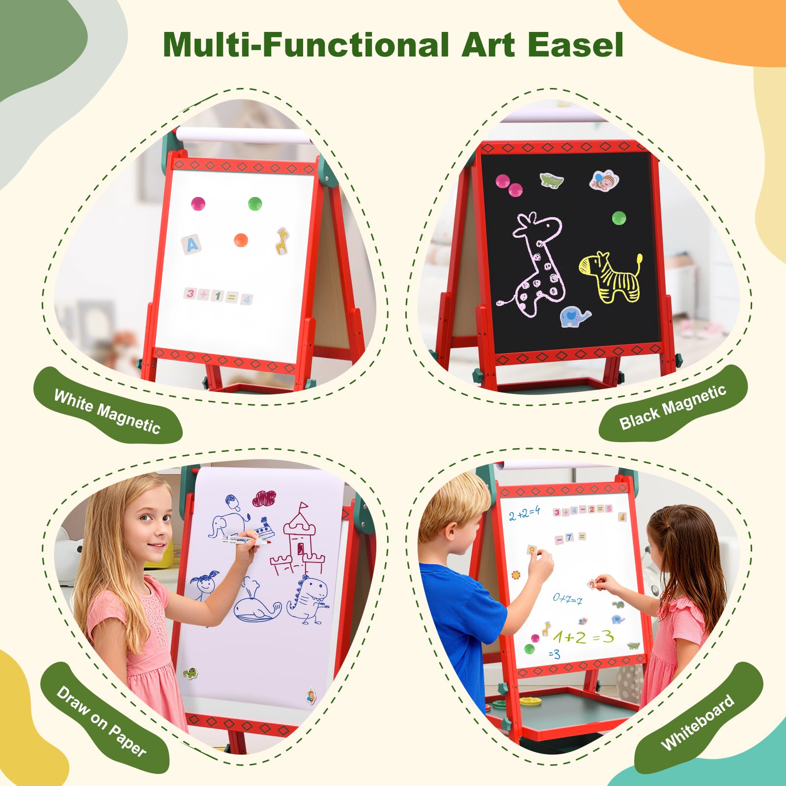 BBV Kids Easel height settings at 39, 43, and 47 inches for growing artists