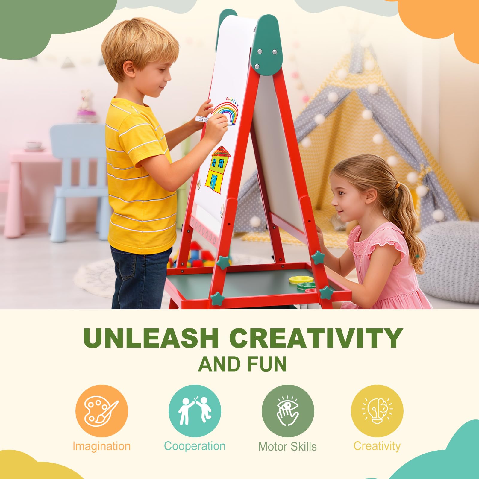BBV Kids Easel magnetic whiteboard ready for markers and magnets