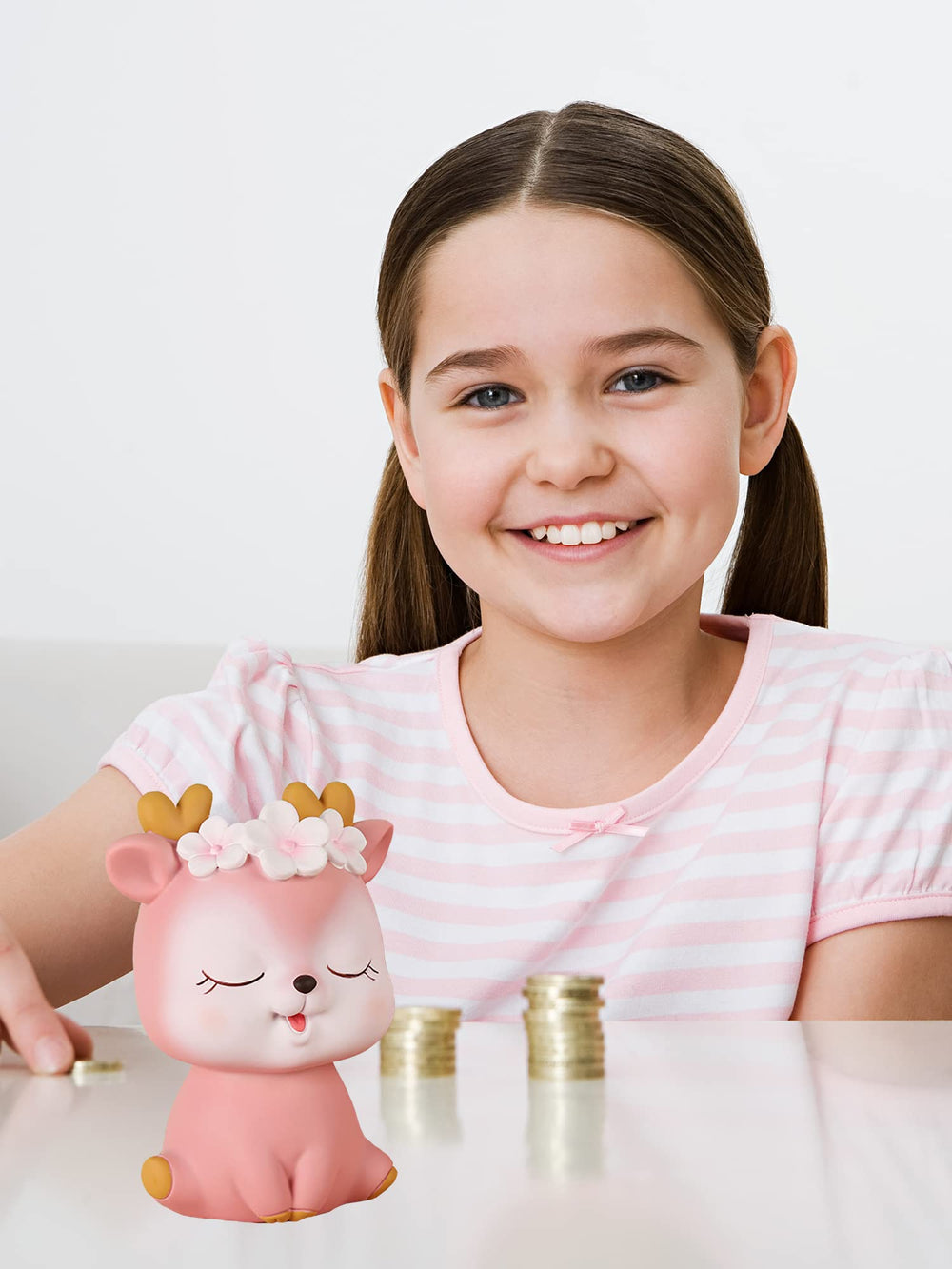 BCIULASL piggy bank fits desks, compact at 5.2 x 4.33 x 7.28 in.