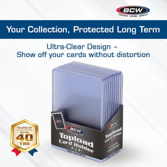 BCW 138pt thick topload holder pack 50 side view, easy access for quick insertion.