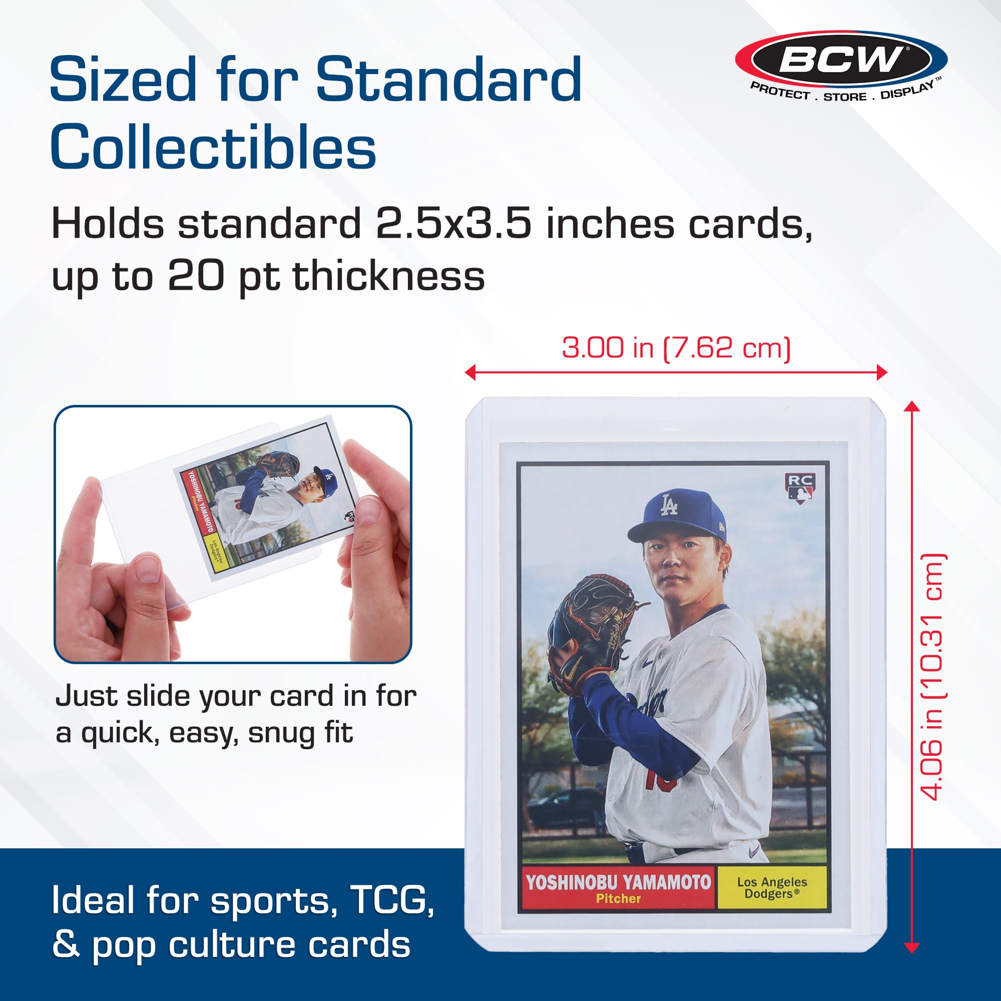 BCW 3x4 toploader blue-tint clear view enhances card presentation and readability.
