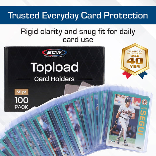 BCW 3x4 Toploader open short side for quick card insertion.