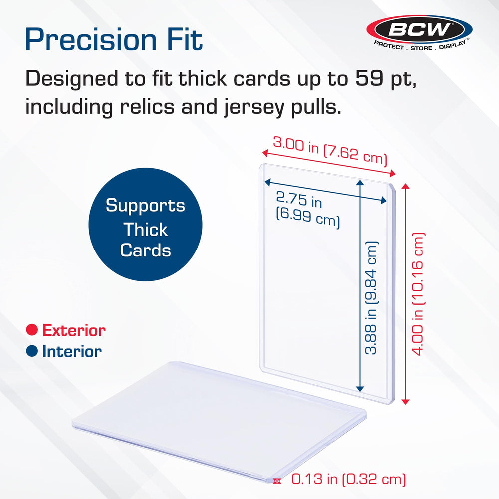 BCW 59PT thick toploader close-up crystal shows precise 59PT card fit