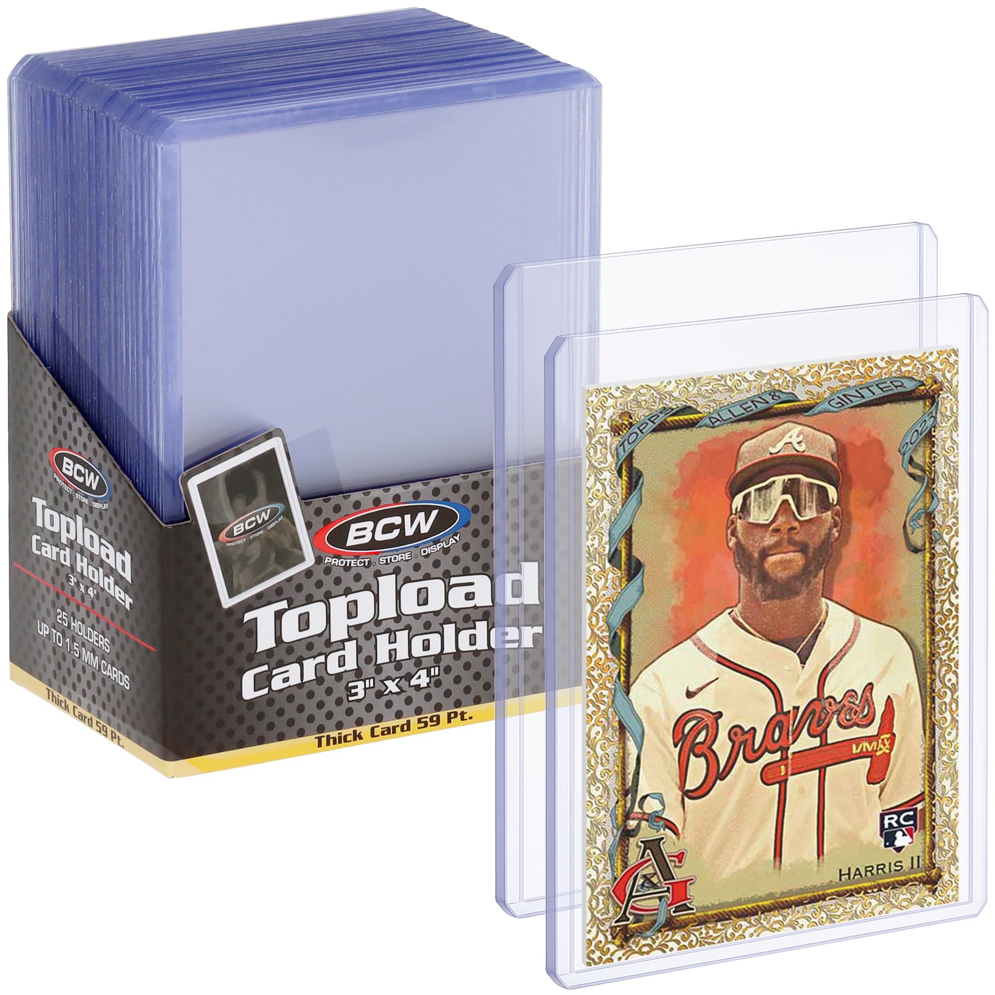 BCW 59PT thick toploader front view shows crystal-clear protection for thick cards