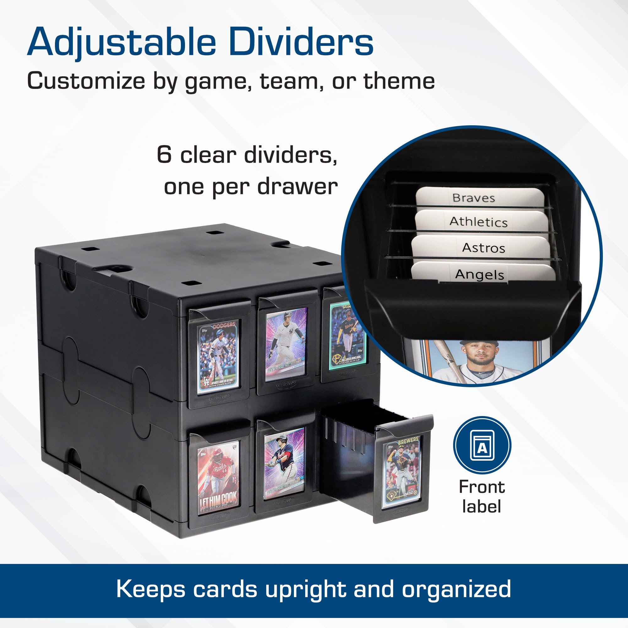 BCW stackable design demonstrated with feet and side clips.