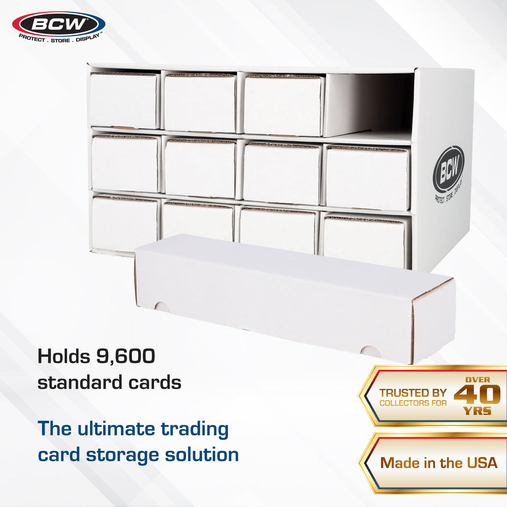 BCW 12 x 800ct boxes organized compartments for quick retrieval.