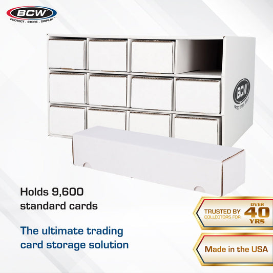 BCW 12 x 800ct boxes organized compartments for quick retrieval.